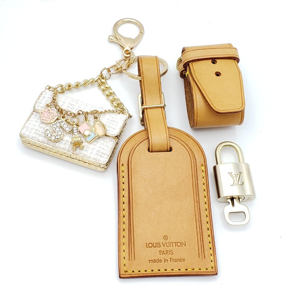 Authentic Louis Vuitton Luggage Nametag and Gold Padlock with Unbranded Keycharm